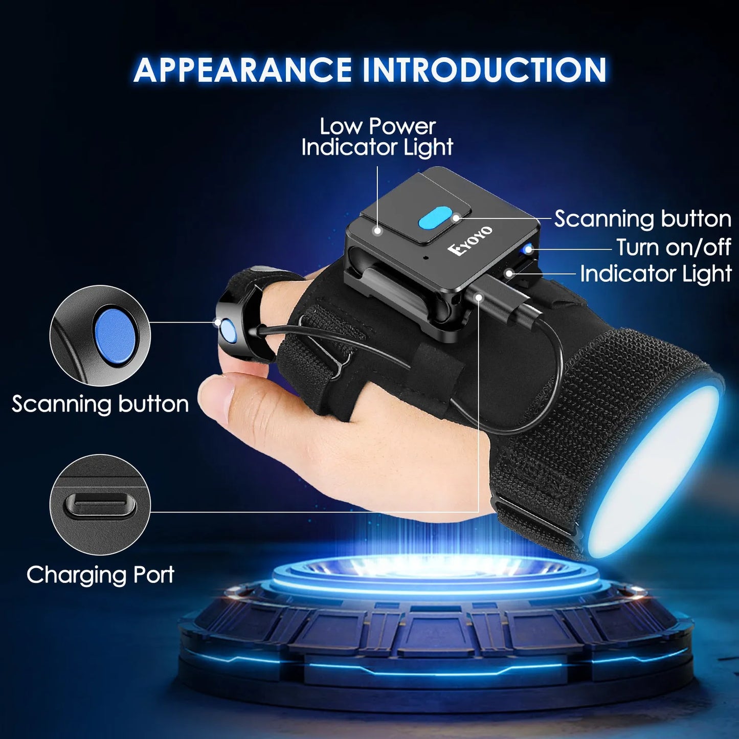 Portable wrist-mounted Bluetooth barcode scanner glove for two-dimensional code reading