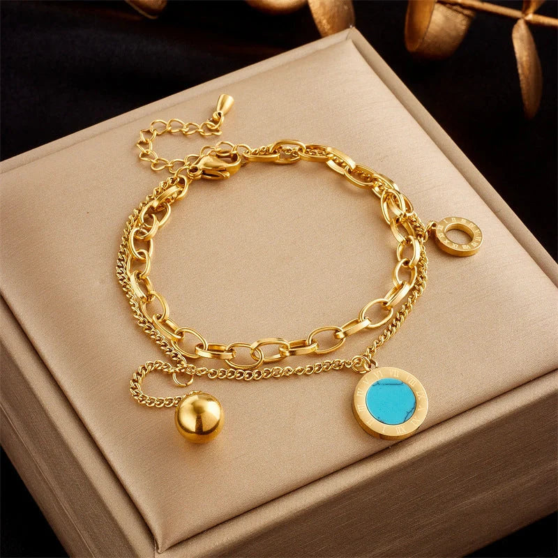 Gold plated stainless steel punk fashion bracelet for women, luxury jewellery with unique design