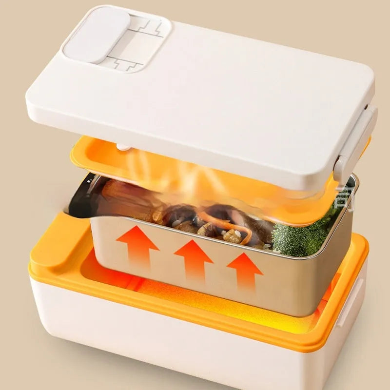 Rechargeable Electric Lunch Box for Home Office Workers, 40W USB Heating with 304 Stainless Steel Liner, Vacuum Insulation and Timing Function, Large Capacity 245x90x124mm, Ivory White Violet or Grass Green