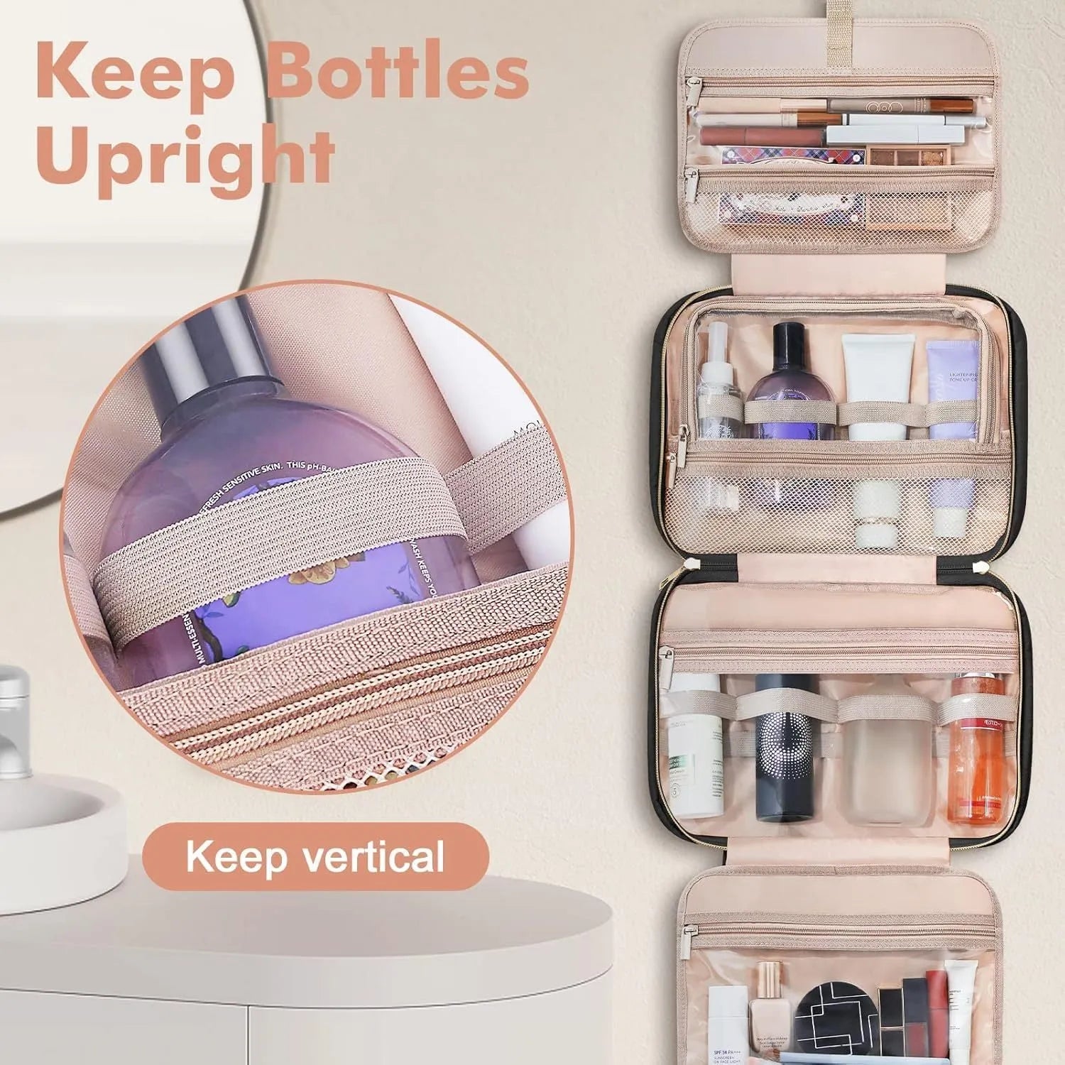 Portable travel storage wash bag for cosmetics in various colours including leopard print