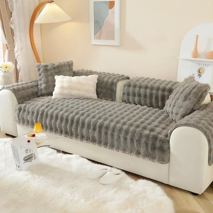 Flannelette sofa cushion with bubble plush texture in square pattern, available in multiple sizes and colours