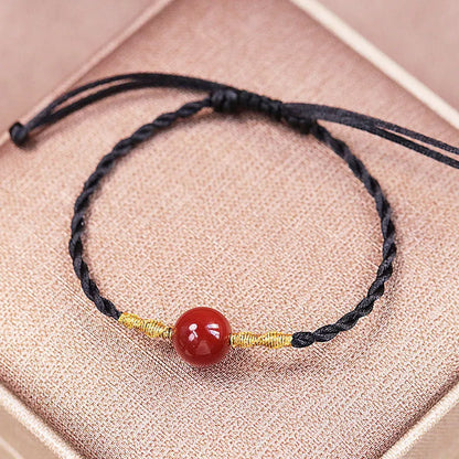 Hand-woven red agate bracelet and necklace set for women in national style with bead design.