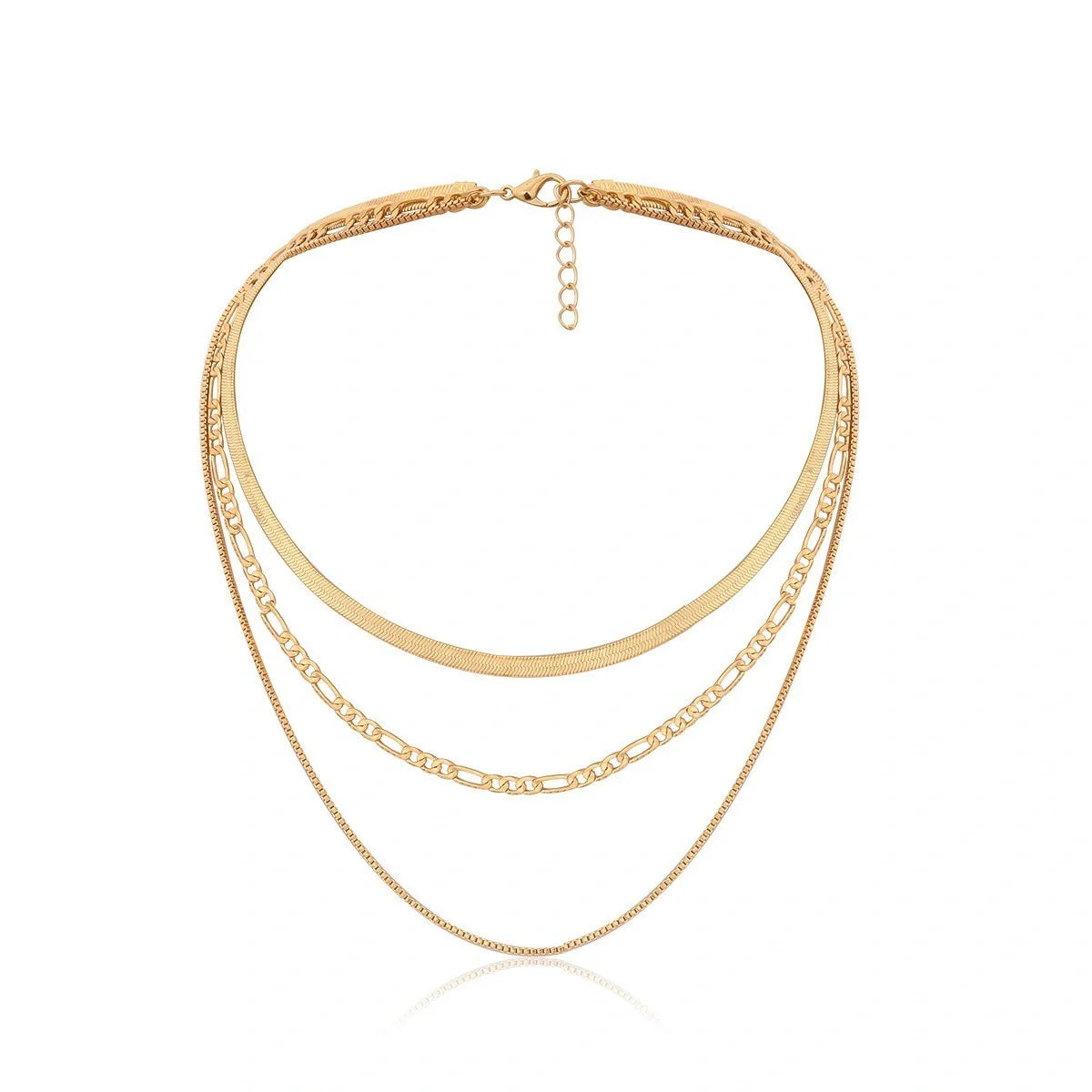 Punk Geometric Snake Bones Multi-layer Chain Necklace in silver and gold
