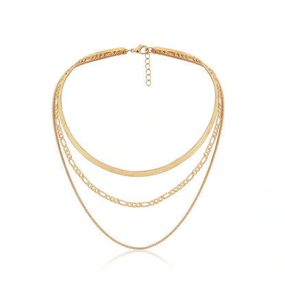 Punk Geometric Snake Bones Multi-layer Chain Necklace in silver and gold