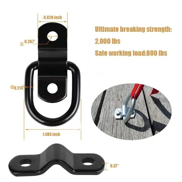 Black galvanised steel truck floor hook with a single pull ring for cargo securing.