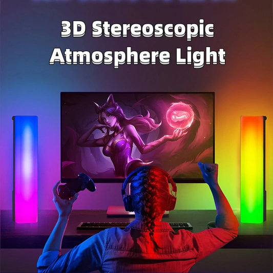 Colorful RGB ambiance lamp with music-activated rhythm lighting for home decor, gaming, and entertainment