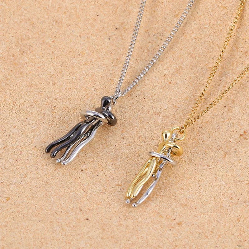 Affectionate Hug Necklace for couples with snake bone chain design