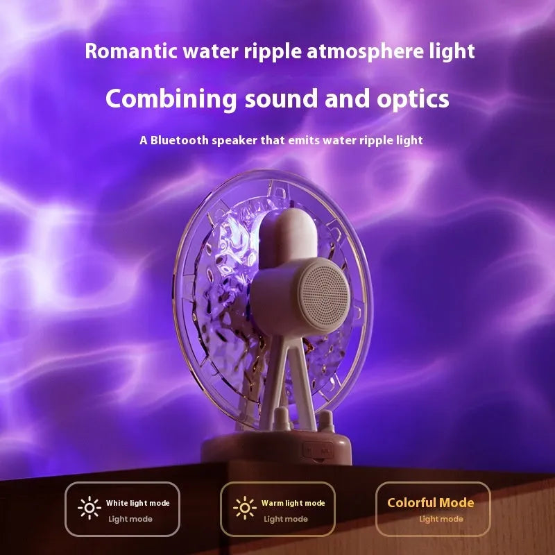 Ferris wheel water ripple Bluetooth speaker with colourful atmosphere lighting, USB-powered white or pink wireless speaker, 2000mAh battery and 5W output power for indoor ambient lighting