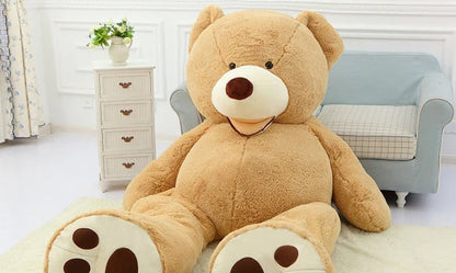 Colossal plush teddy bear in various sizes and colors, featuring a premium leather exterior and soft, cuddly interior