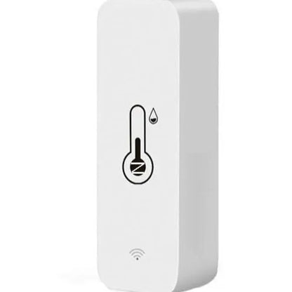 Compact white ABS plastic WiFi and Zigbee temperature and humidity sensor for smart homes.