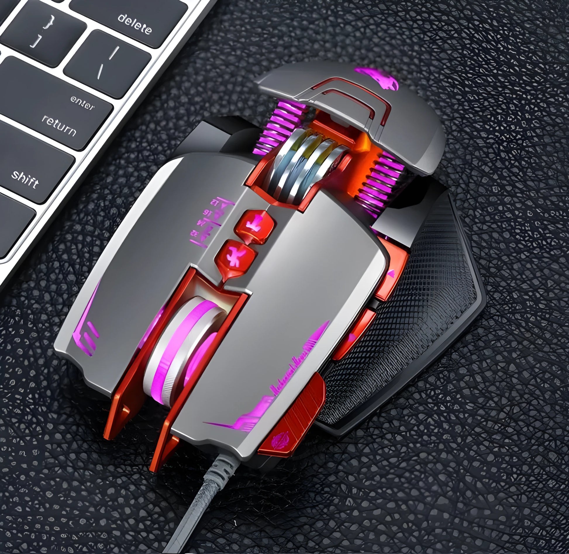 Thunder Wolf V9 black and grey wired gaming mouse with ergonomic design and six buttons