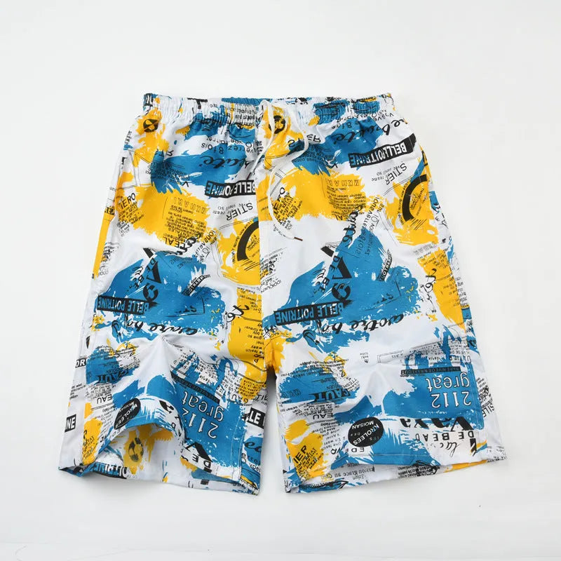 Men's floral patterned swim shorts with five-point cut design