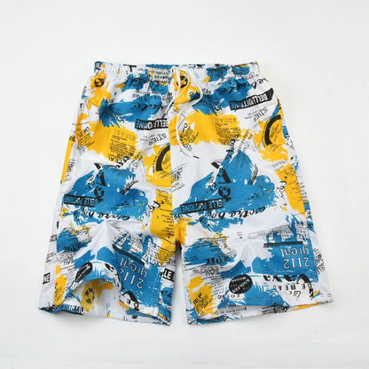 Men's floral patterned swim shorts with five-point cut design