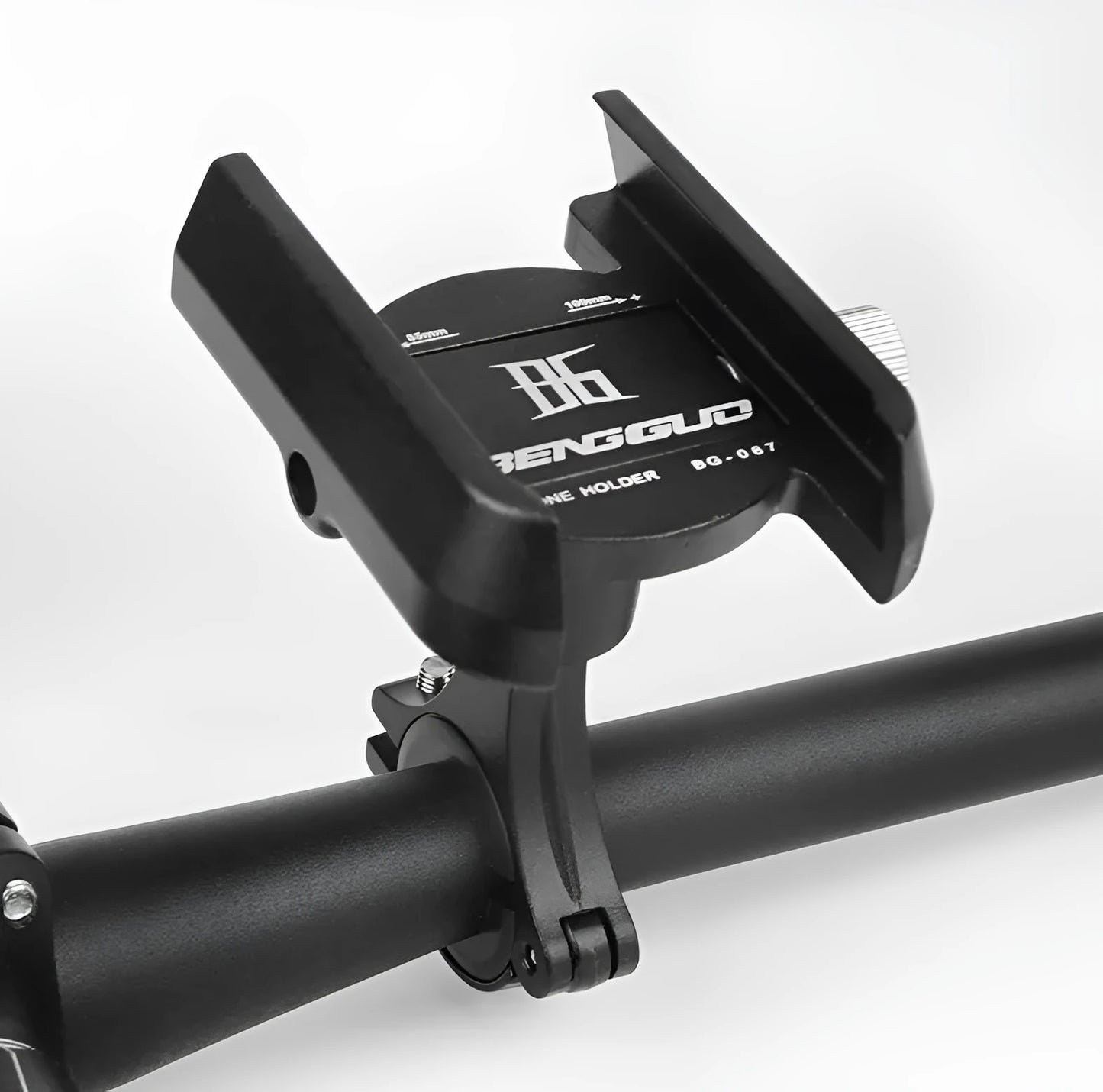 CNC aluminium bicycle phone holder mounted on handlebar with phone inserted