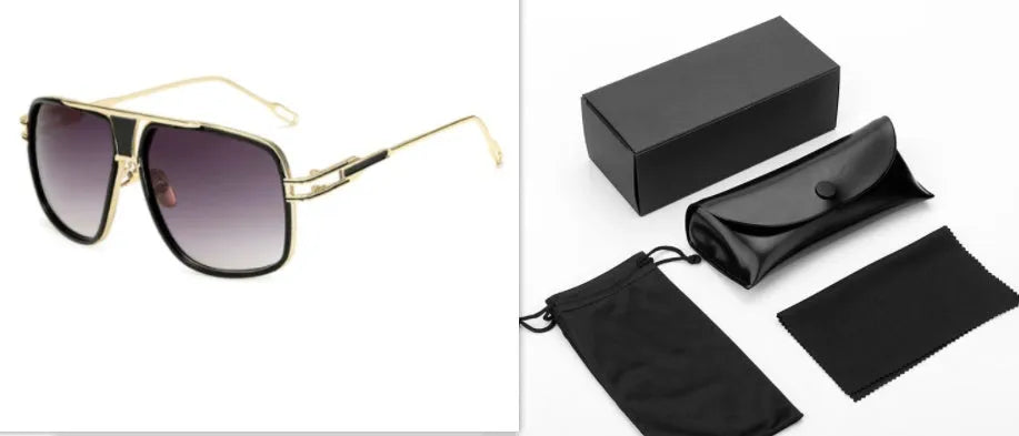 Men's square UV400 sunglasses with 59mm lens width, plastic and metal frame, goggle style