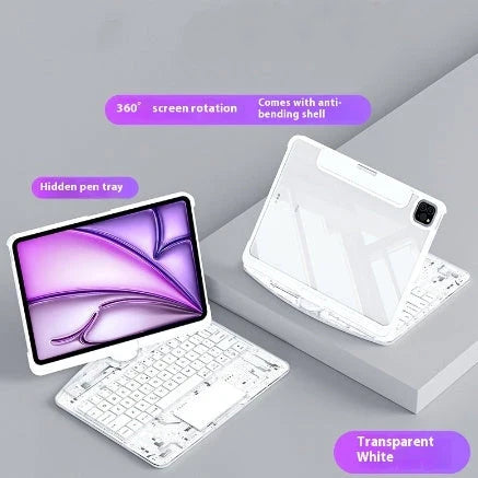 Versatile iPad keyboard case with 360-degree swivel rotation, scissor-style keys, and integrated pen slot for enhanced mobile productivity