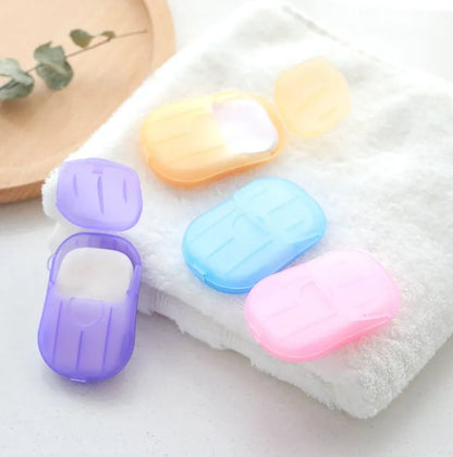 Disposable hand soap paper sheets showing 3.6x5.6cm size and multiple colour options