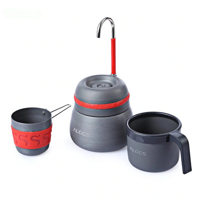 350ml aluminium alloy outdoor camping coffee pot with cups, grey