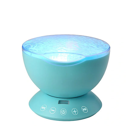 Ocean wave projector showing colourful LED light projection with remote control and adjustable 45-degree angle