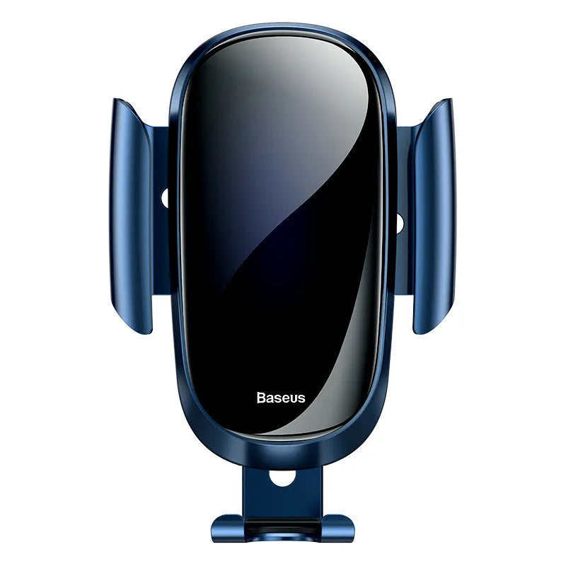 Universal smart car phone bracket with adjustable arm and 360-degree rotation in black, blue, and silvery colours.
