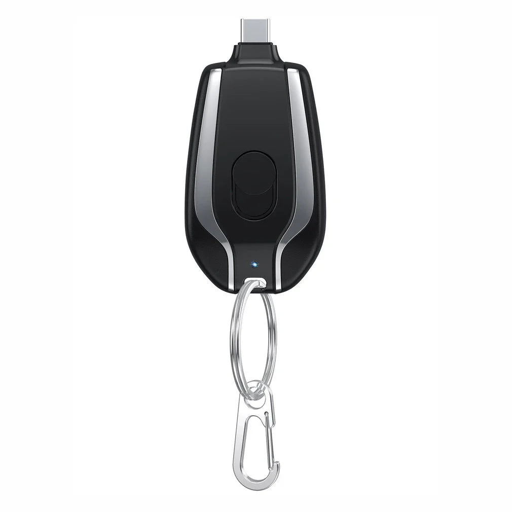 Compact 1500mAh power bank with carabiner clip, perfect for charging smartphones, tablets, and other USB devices on the go
