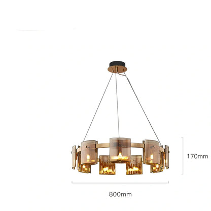 Glass fish-shaped chandelier with 6 LED lights, 600mm diameter, smoke grey finish
