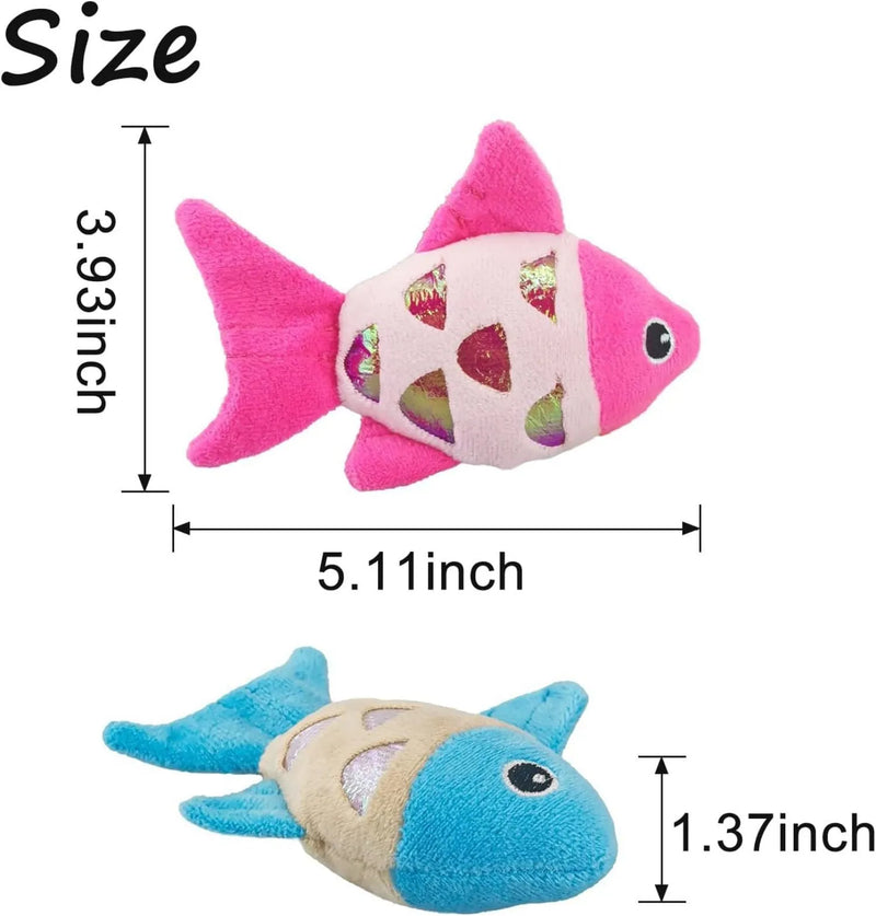 Cat fish toys with crinkle paper and catnip that make sound, small interactive cat toys for indoor cats to chew and catch, plush goldfish design with PP cotton filling in blue, orange, or pink