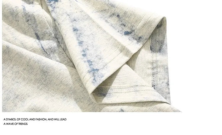 Gray men's loose fit t-shirt with a full coverage tie dye print pattern