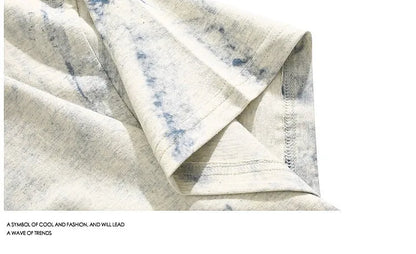 Gray men's loose fit t-shirt with a full coverage tie dye print pattern
