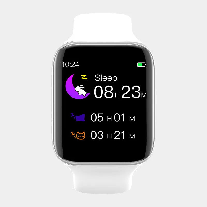 Smart bracelet with touch screen on a silicone wrist strap, showing Bluetooth call and blood pressure display.