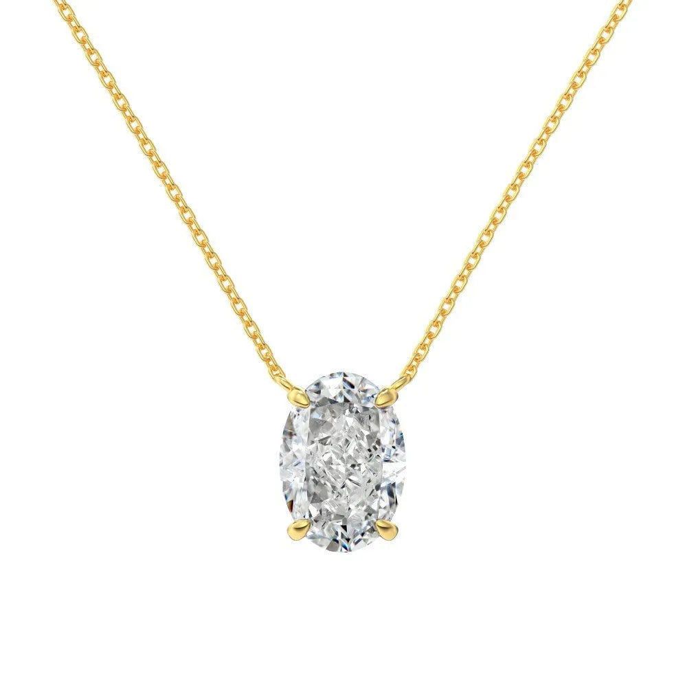 Close-up of a geometric oval ice flower pendant on a sterling silver necklace, showing gold or platinum finish.