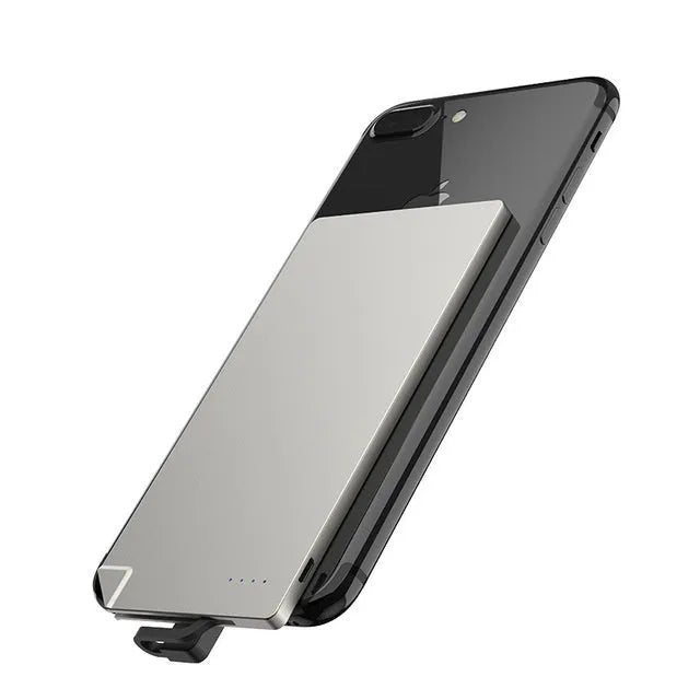 Silver graphene power bank showing ultra-slim 4mm profile with 4000mAh capacity for mobile charging