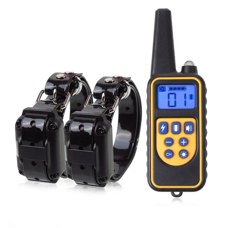 Electric dog training collar with remote control, adjustable levels, and waterproof design