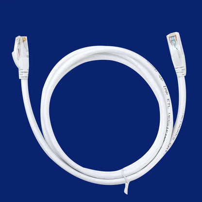White Cat6 network cable with RJ-45 connectors and CCA conductors, available in lengths from 1M to 50M