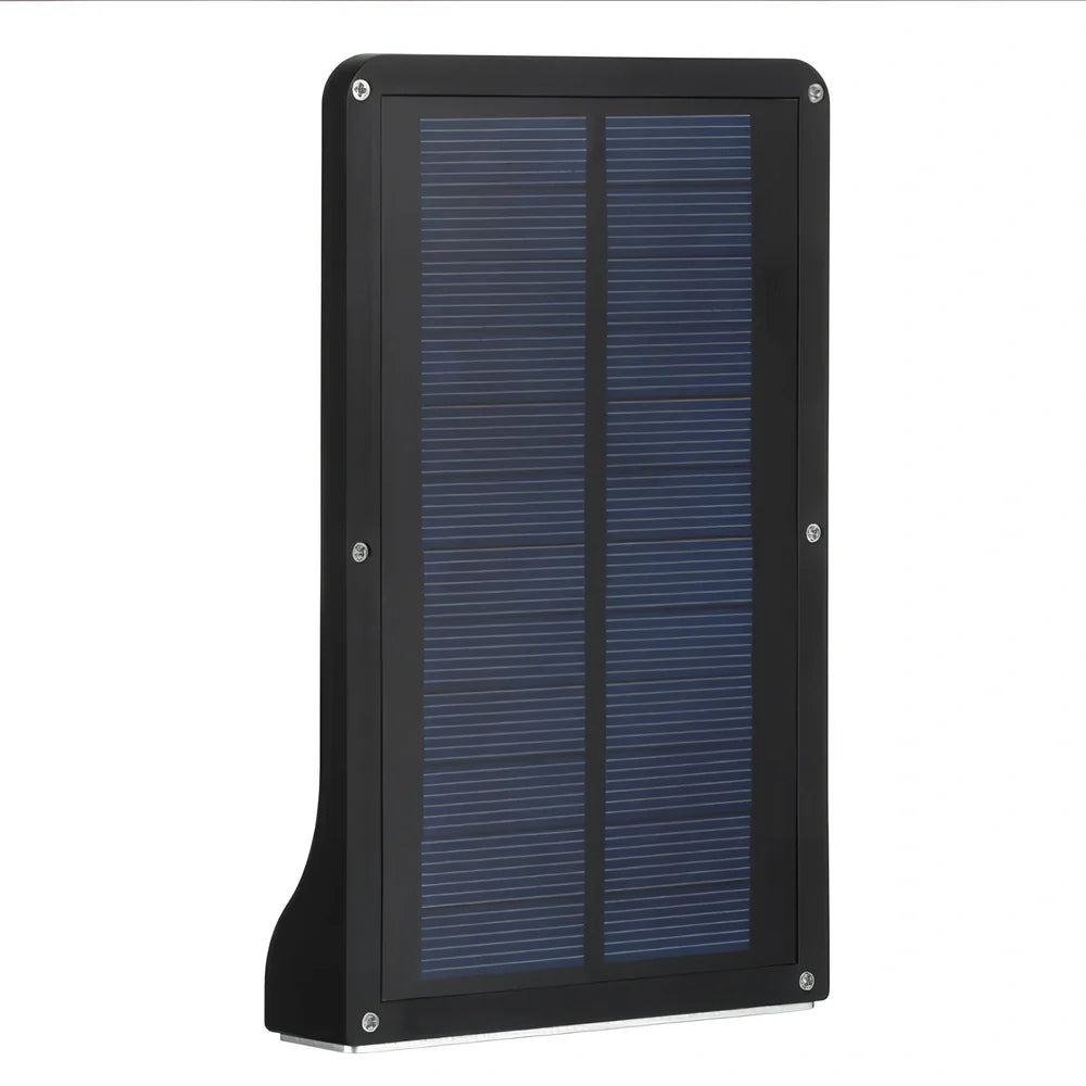 Solar garden light with 36 LED array in black or white finish showing integrated solar panel