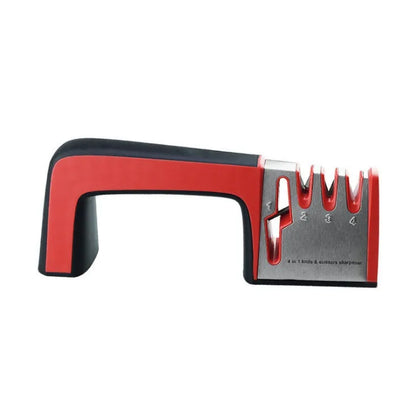 Four-in-one kitchen knife sharpener with 304 stainless steel body and ABS/TPR handle in black colour