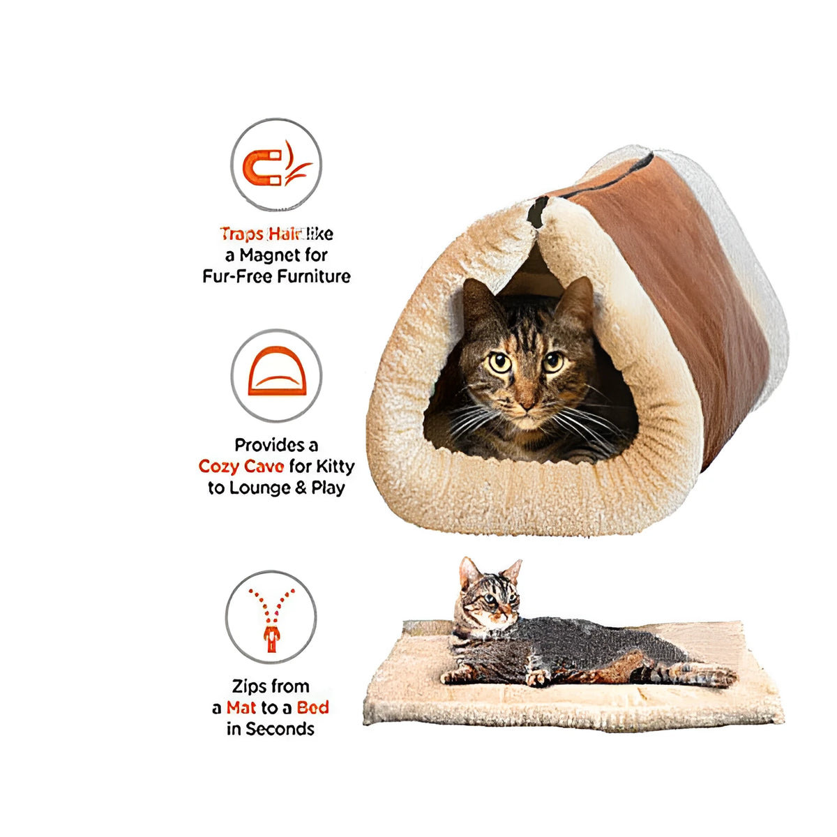 Brown cat tunnel 90cm by 57cm with suede and plush fabric, spray cotton filling and rustling paper