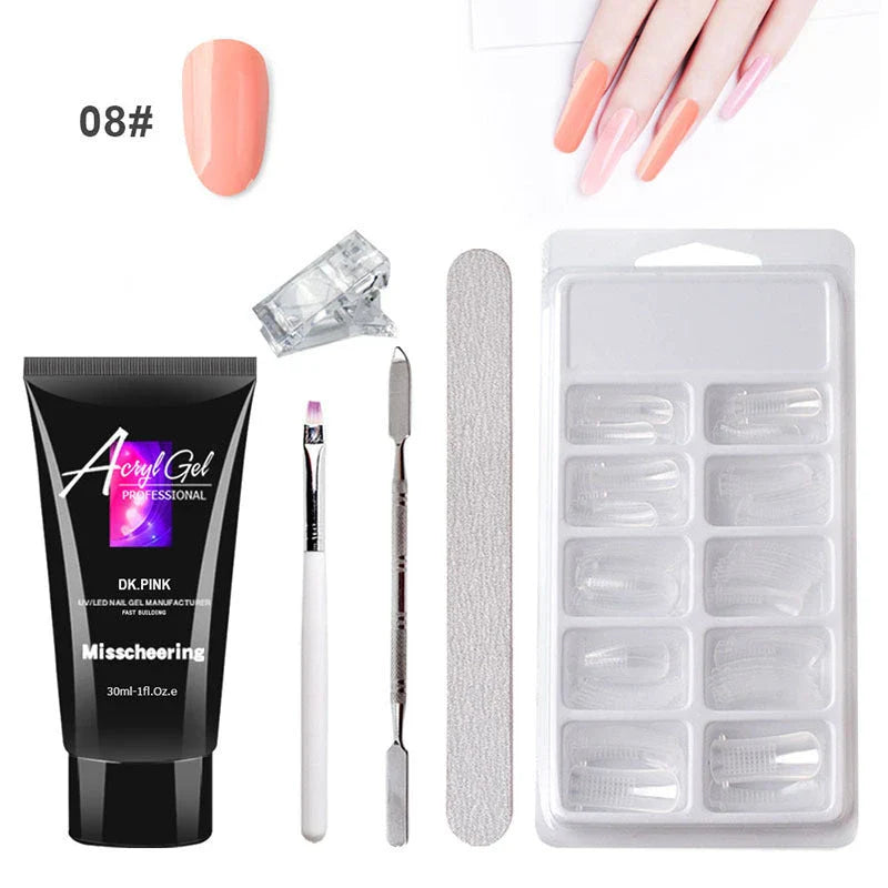 Salon-quality gel nail art kit with dual-light nail lamp, 18-piece tool set, and eco-friendly, non-toxic formula