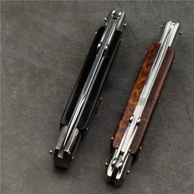 Camping Outdoor Damascus Folding Knife with snake wood handle