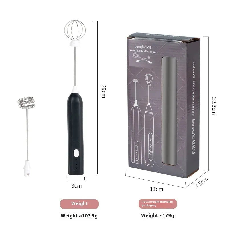 Handheld USB rechargeable electric whisk in apricot colour with mixing attachment