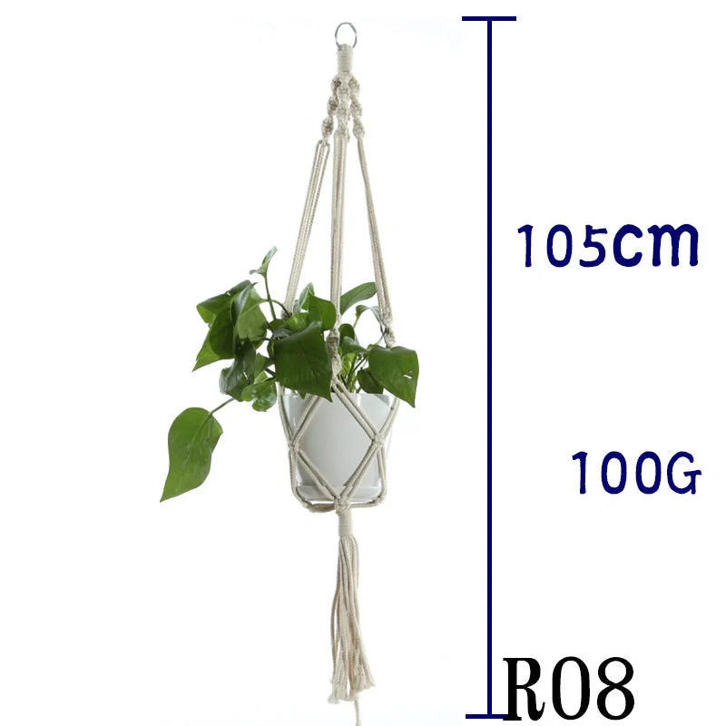 Handmade beige cotton rope indoor plant hanger basket for stylish home decor