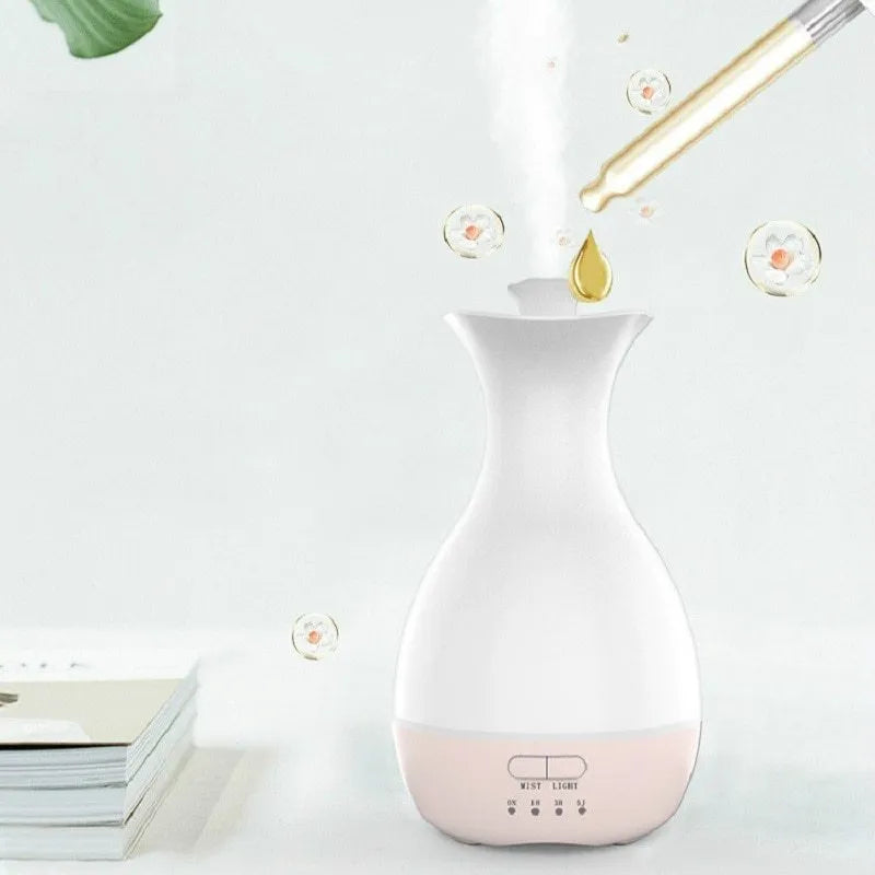 White or pink ultrasonic aromatherapy vase humidifier with night light and 200ml water tank