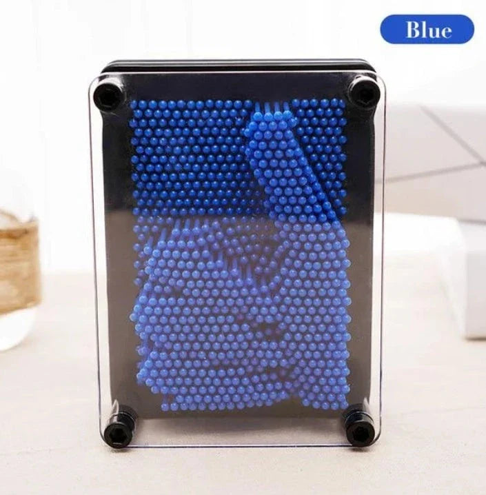 A customizable 3D sculpture impression frame with an array of pins that can capture the contours of any object pressed into it.