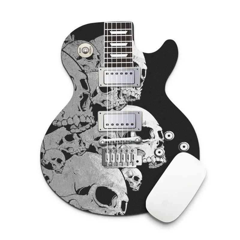 Guitar-shaped mouse pad, 22cm x 18cm, natural rubber and fine cloth, 2mm thick, anti-skid back, nine guitar styles.