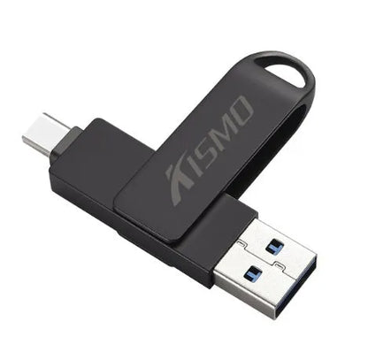 Metal dual-use USB flash drive for Apple and Android with USB 3.0, shown in Black, Gold, Pink, and Silver.