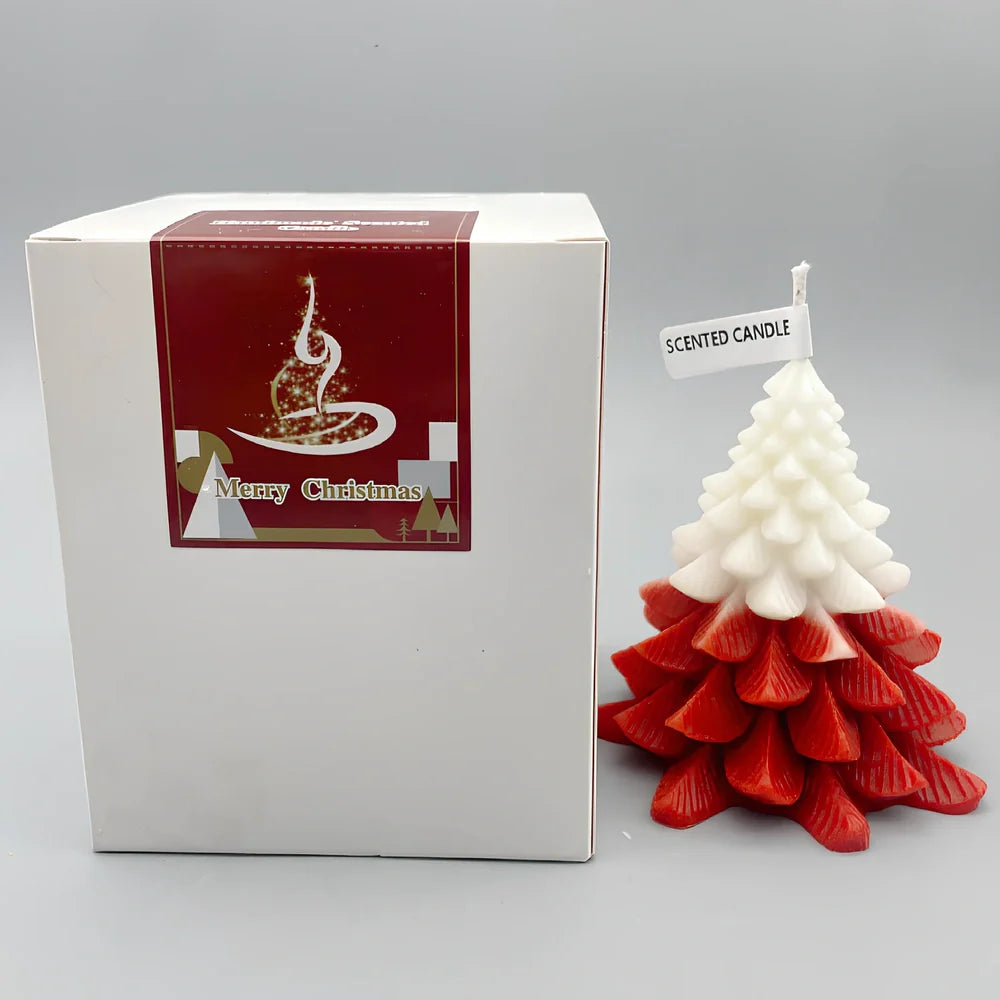 Christmas tree-shaped candle in silicone mold with soy wax and cotton wick measuring 4.5x4.5x10cm