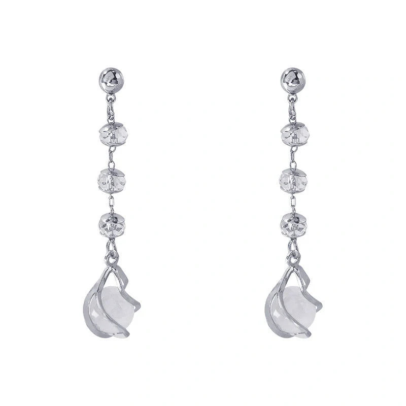 Crystal opal earrings with water drop design and electroplating finish