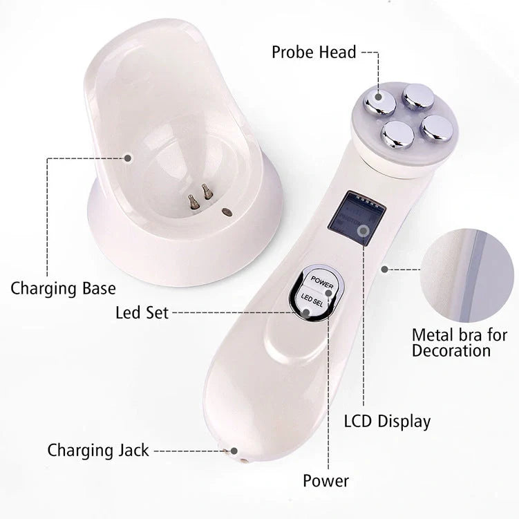 EMS radio frequency beauty instrument for skin rejuvenation in white, pink, and black