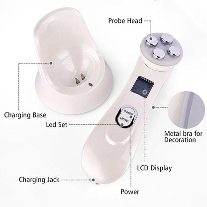 EMS radio frequency beauty instrument for skin rejuvenation in white, pink, and black