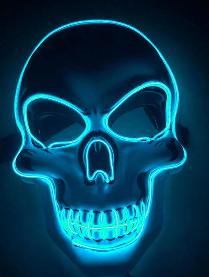 Realistic LED Skeleton Mask with customizable glow-in-the-dark lighting effects for Halloween, parties, and more